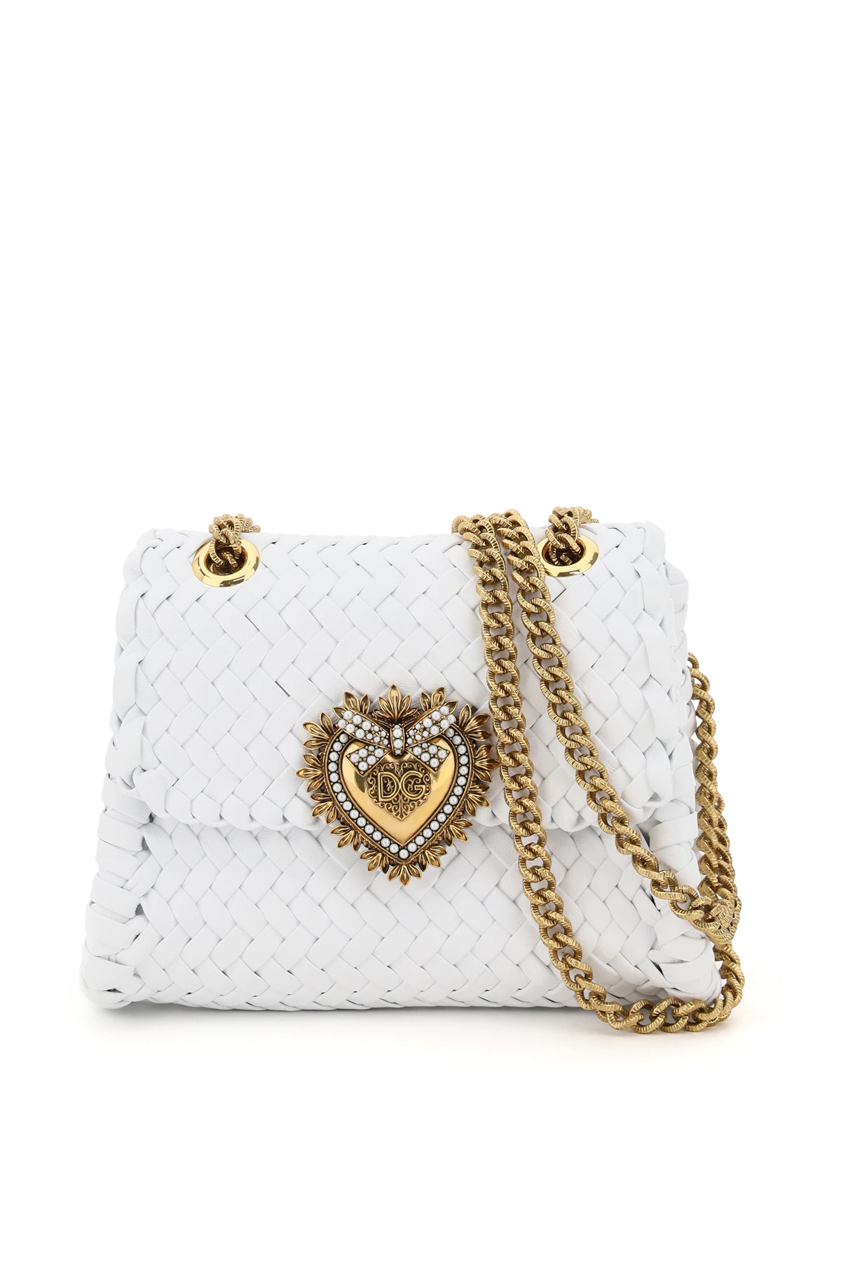 DOLCE & GABBANA DEVOTION CHEVRON WOVEN BAG OS White Leather