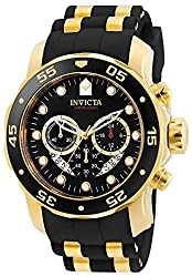 Invicta Men's Pro Diver Scuba 48mm Gold Tone Stainless Steel Quartz Watch with Black Silicone Strap