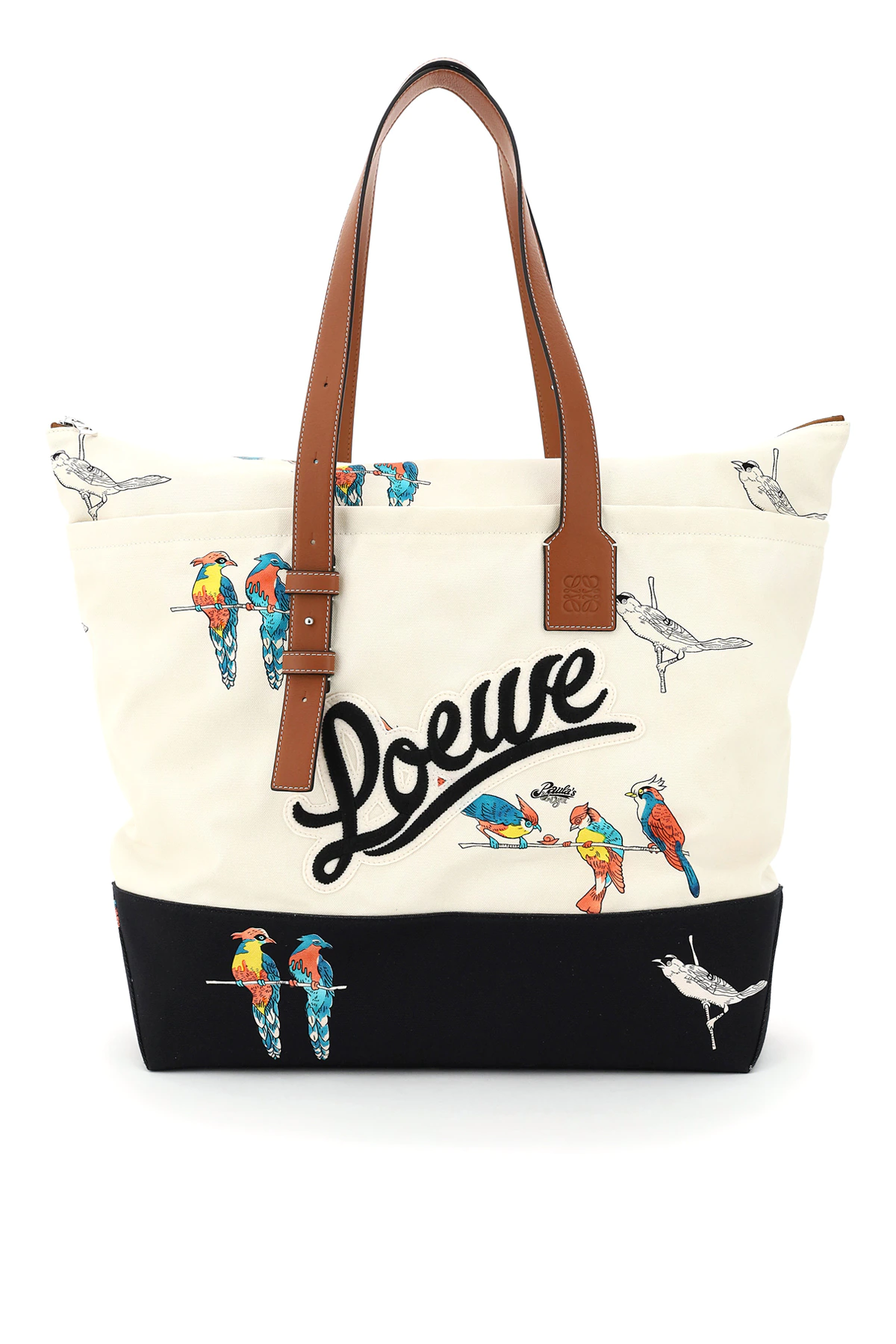 LOEWE PAULA'S IBIZA COLLABORATION TOTE BAG PARROTS PRINT OS White, Black, Brown Leather