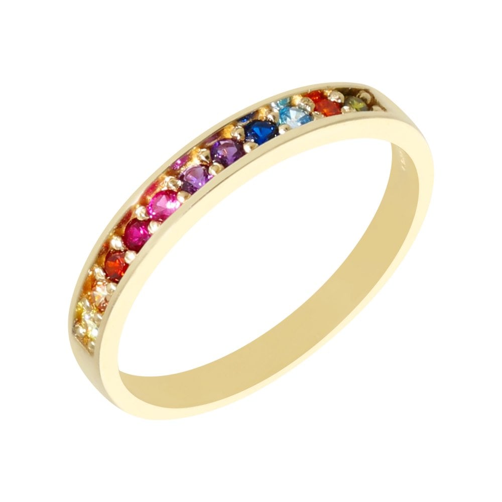 New 9ct Yellow Gold Hope Rainbow Cubic Zirconia Eternity Ring