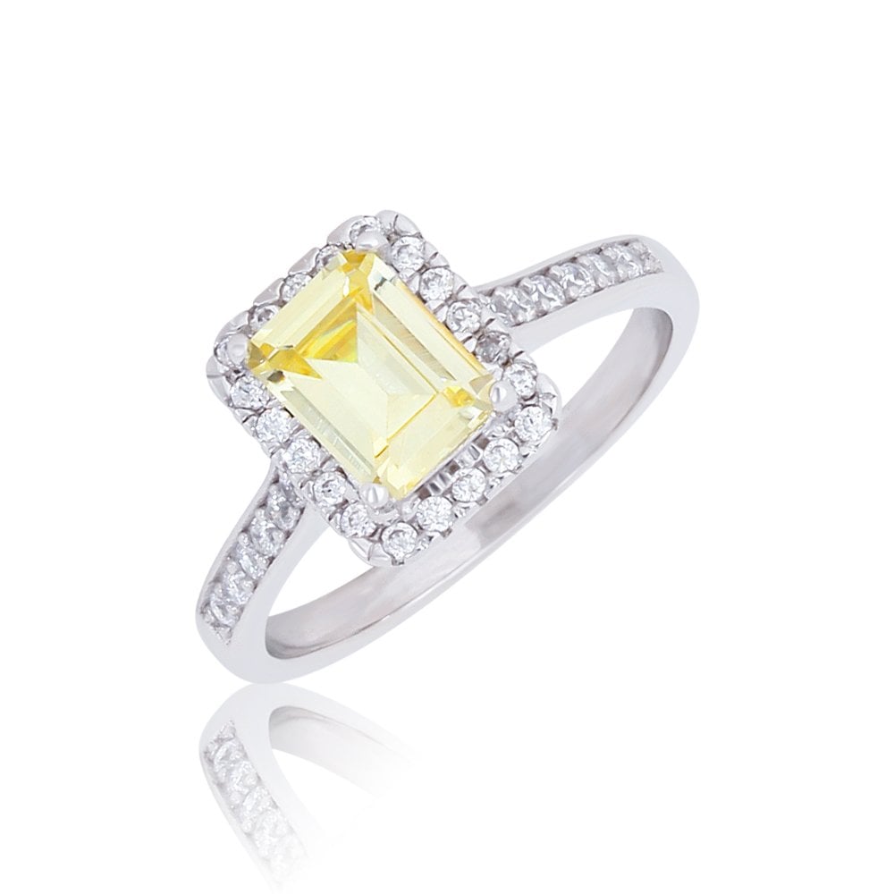 New Sterling Silver Yellow Cubic Zirconia Dress Ring