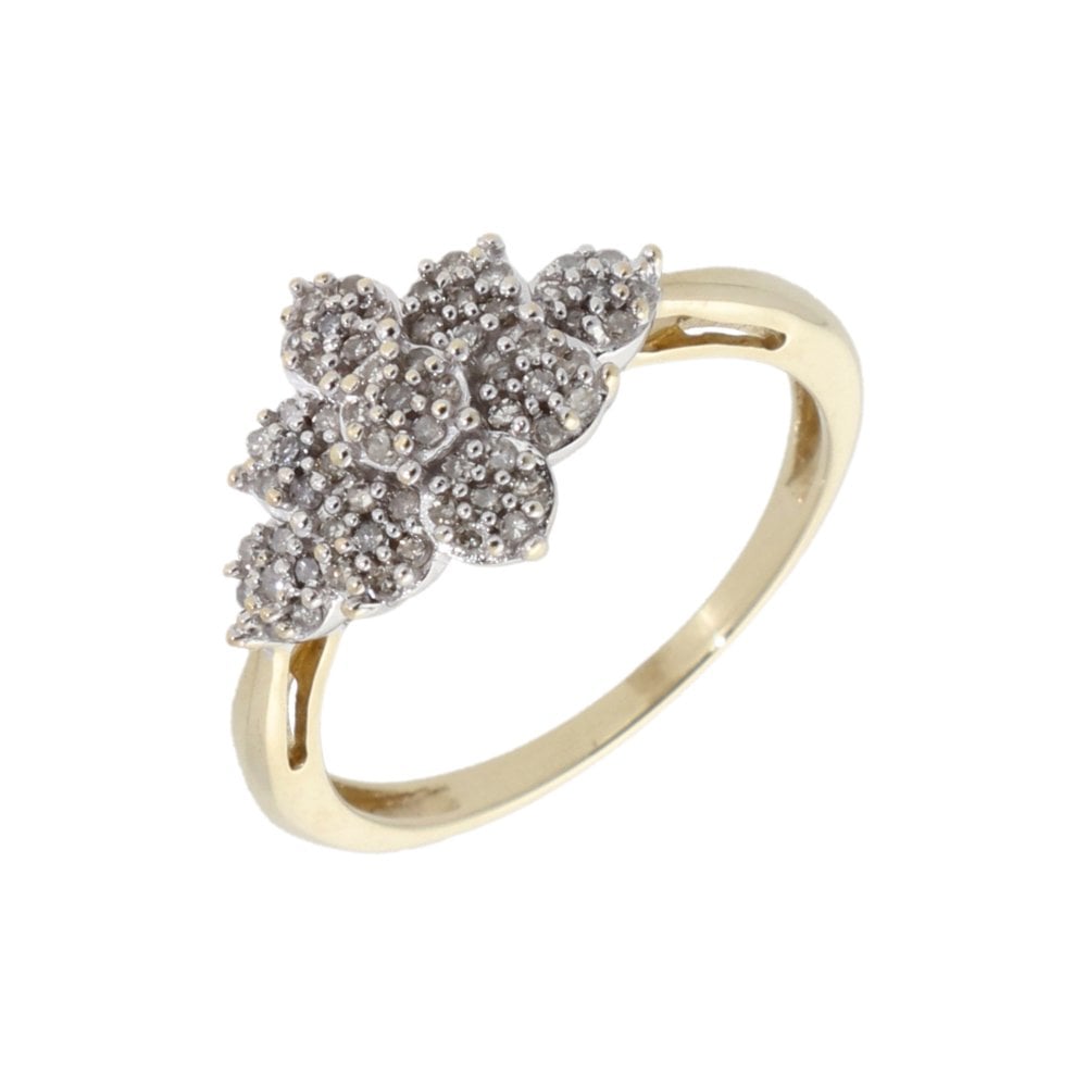 Pre-Owned 9ct Yellow Gold Diamond Cluster Ring